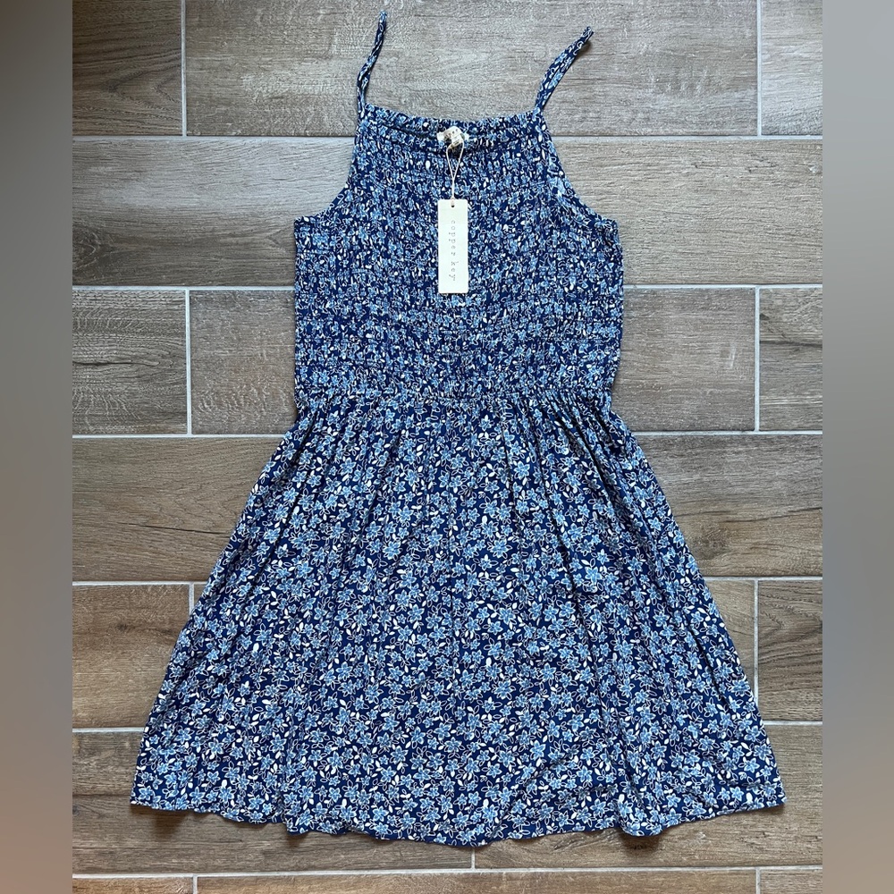 Copper Key Blue and White Sleeveless Halter Sundress